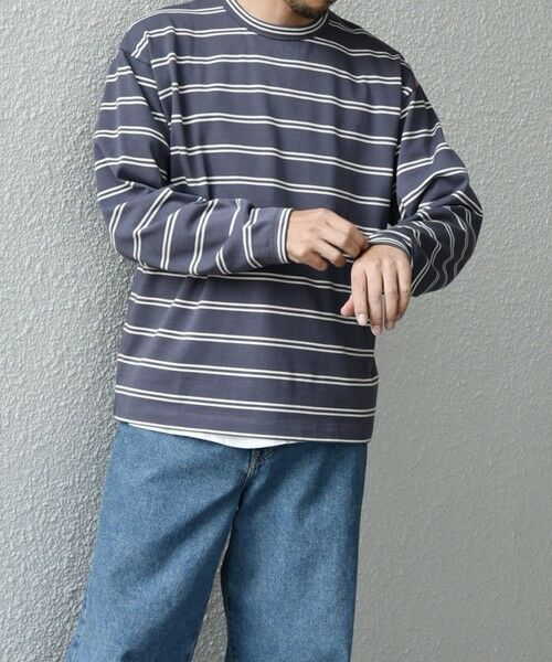 SHIPS / シップス Tシャツ | 【SHIPS any別注】sports wear: レトロ カラー ボーダー Tシャツ (ロンT)◇(パープル)