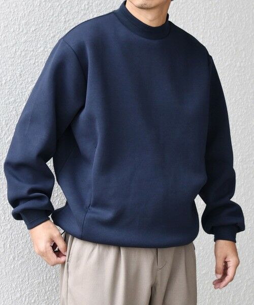 SHIPS / シップス Tシャツ | SHIPS any: クリア ダンボール セミモックネック カットソー (セットアップ対応)◇(ネイビー)