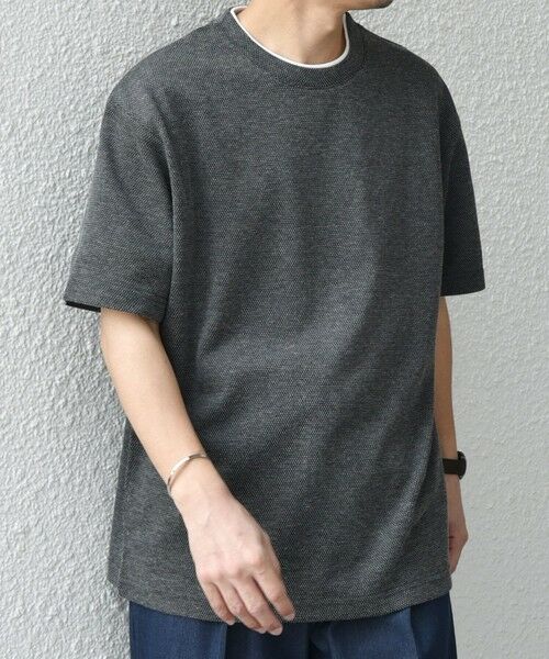 SHIPS / シップス Tシャツ | 【WEB限定】SHIPS any: リネンライク メランジ 鹿の子 フェイク レイヤード Tシャツ◇(ブラック)
