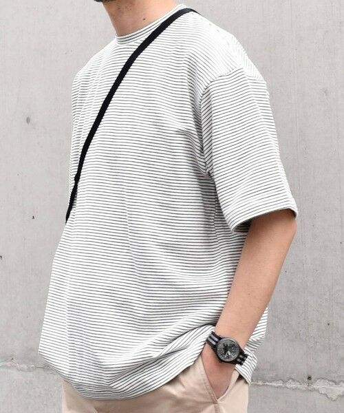 SHIPS / シップス Tシャツ | SHIPS any: マイクロボーダー ミニ裏毛 ライト スウェット ライク Tシャツ◇(ホワイト)