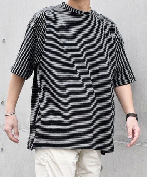 SHIPS / シップス Tシャツ | SHIPS any: マイクロボーダー ミニ裏毛 ライト スウェット ライク Tシャツ◇(ブラック)