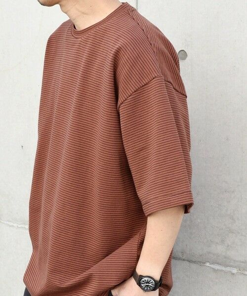 SHIPS / シップス Tシャツ | SHIPS any: マイクロボーダー ミニ裏毛 ライト スウェット ライク Tシャツ◇(ブラウン)