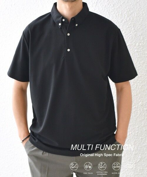 SHIPS / シップス ポロシャツ | SHIPS any:〈接触冷感/遮熱/UVカット機能等〉サマーファンクション 鹿の子 ボタンダウンポロシャツ◇(ブラック)