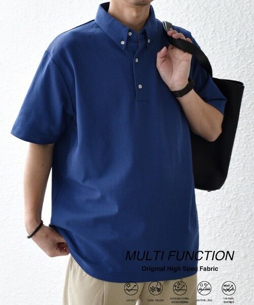 SHIPS / シップス ポロシャツ | SHIPS any:〈接触冷感/遮熱/UVカット機能等〉サマーファンクション 鹿の子 ボタンダウンポロシャツ◇(ブルー)