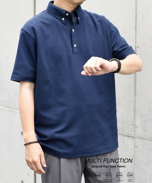 SHIPS / シップス ポロシャツ | SHIPS any:〈接触冷感/遮熱/UVカット機能等〉サマーファンクション 鹿の子 ボタンダウンポロシャツ◇(ネイビー)