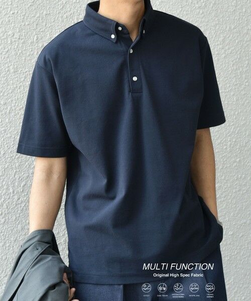 SHIPS / シップス ポロシャツ | SHIPS any:〈接触冷感/遮熱/UVカット機能等〉サマーファンクション 鹿の子 ボタンダウンポロシャツ◇(ダークブルー)