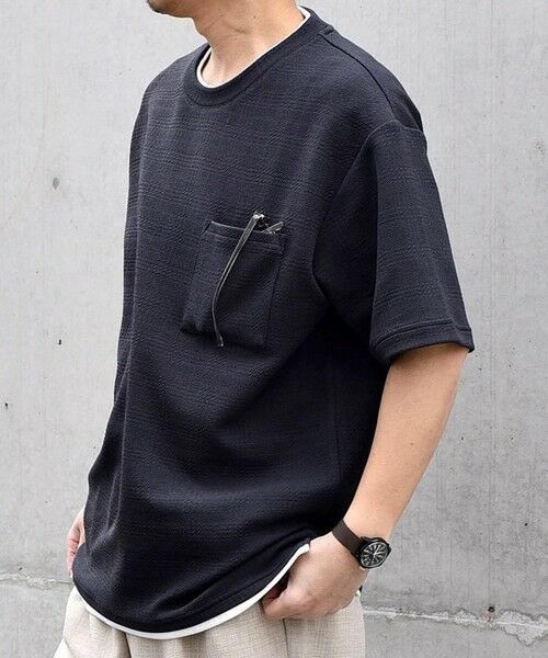 SHIPS / シップス Tシャツ | 【WEB限定】SHIPS any: ジャカード フェイクレイヤード ポケット Tシャツ◇ | 詳細28