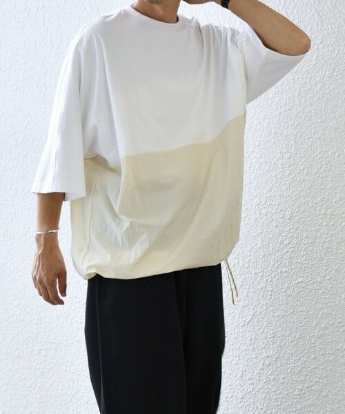 SHIPS / シップス Tシャツ | SHIPS any: コットン / ナイロン コンビ スケアスリーブ スピンドル ワイド Tシャツ◇(ホワイト)