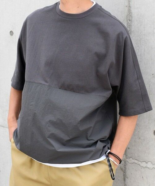SHIPS / シップス Tシャツ | SHIPS any: コットン / ナイロン コンビ スケアスリーブ スピンドル ワイド Tシャツ◇(ダークグレー)