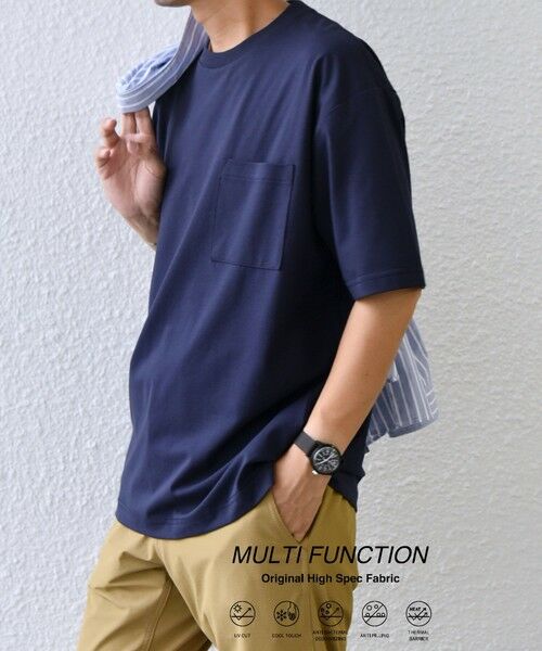 SHIPS / シップス Tシャツ | SHIPS any:〈接触冷感/遮熱/UVカット機能等〉サマーファンクション ポケット Tシャツ 25SS◇(ネイビー)