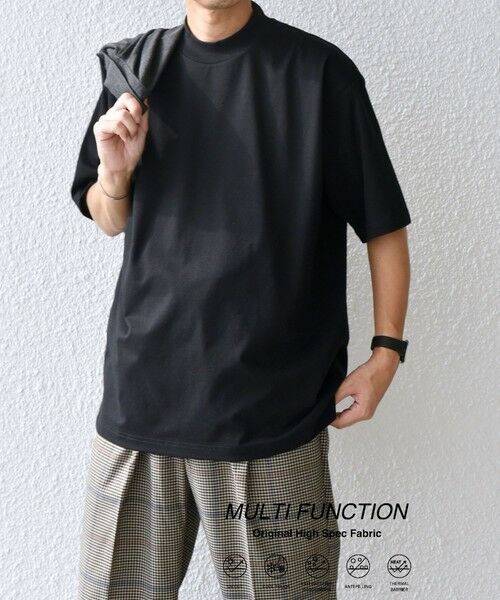 SHIPS / シップス Tシャツ | SHIPS any:〈接触冷感/遮熱/UVカット機能等〉サマーファンクション モックネック Tシャツ 25SS◇(ブラック)