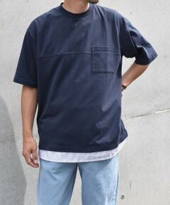 SHIPS / シップス Tシャツ | SHIPS any: バックメッシュ / ストライプシャツ ドッキング フェイクレイヤード ポケット Tシャツ◆