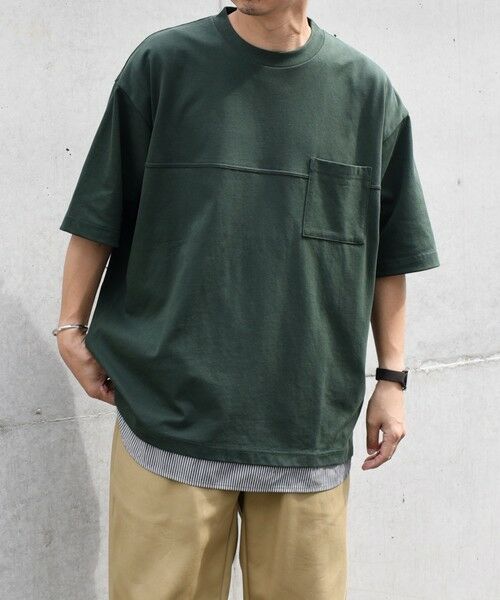 SHIPS / シップス Tシャツ | SHIPS any: バックメッシュ / ストライプシャツ ドッキング フェイクレイヤード ポケット Tシャツ◆ | 詳細16