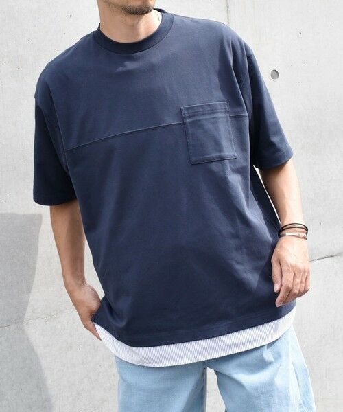 SHIPS / シップス Tシャツ | SHIPS any: バックメッシュ / ストライプシャツ ドッキング フェイクレイヤード ポケット Tシャツ◆ | 詳細24