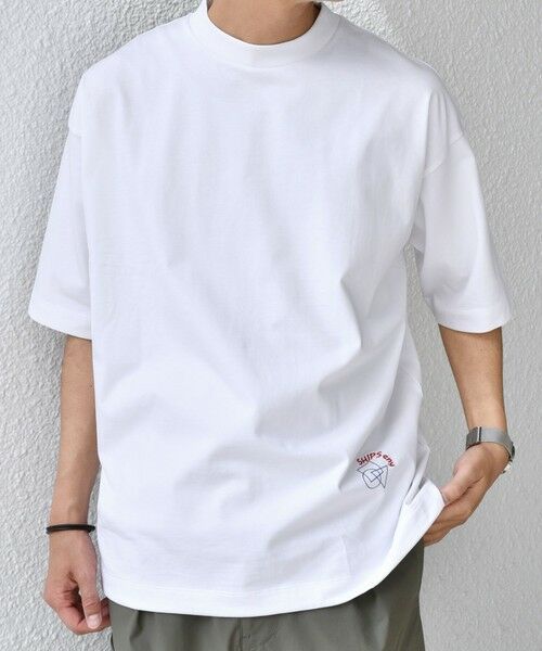 SHIPS / シップス Tシャツ | SHIPS any: オーガニック コットン ワンポイント ロゴ プリント×刺繍 スピンドル Tシャツ◇(ホワイト)