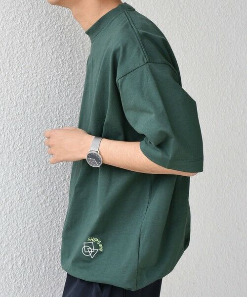 SHIPS / シップス Tシャツ | SHIPS any: オーガニック コットン ワンポイント ロゴ プリント×刺繍 スピンドル Tシャツ◇(オリーブ)