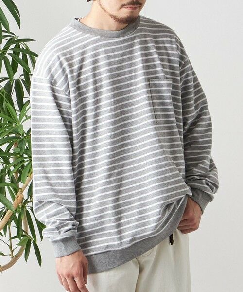 SHIPS / シップス Tシャツ | SHIPS any: ソリッド / ボーダー スウェットライク Tシャツ (ロンT)◇(グレー)