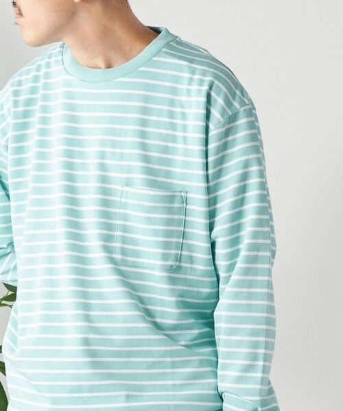 SHIPS / シップス Tシャツ | SHIPS any: ソリッド / ボーダー スウェットライク Tシャツ (ロンT)◇(ライトグリーン)