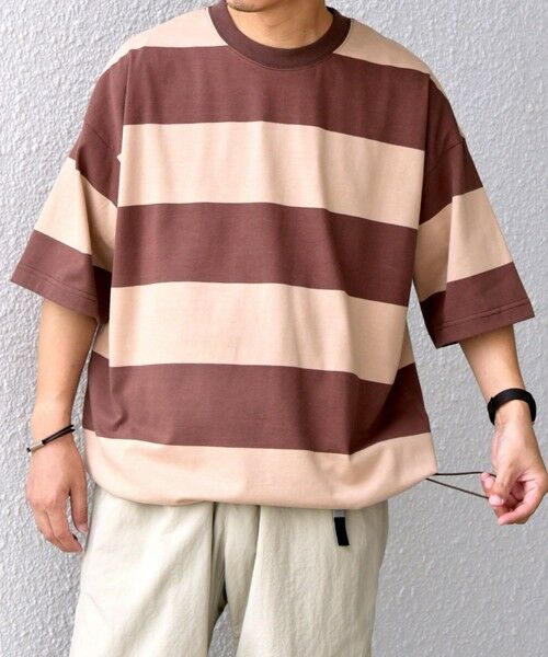 SHIPS / シップス Tシャツ | SHIPS any: ワイド カラー ボーダー スピンドル Tシャツ◇(ブラウン)