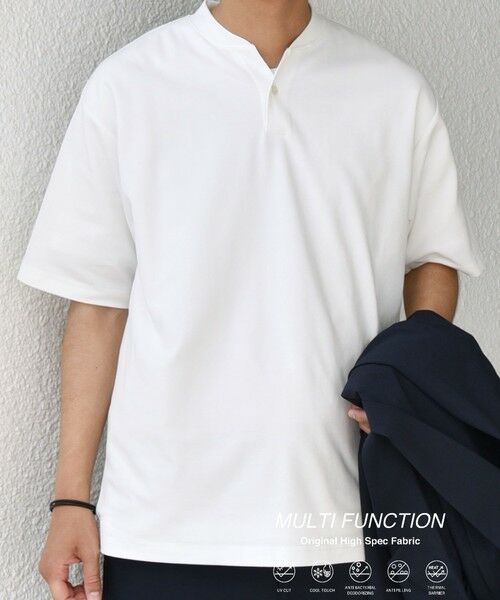 SHIPS / シップス Tシャツ | SHIPS any:〈接触冷感・遮熱・UVカット機能等〉サマーファンクション 鹿の子 ヘンリーネック Tシャツ◇(ホワイト)