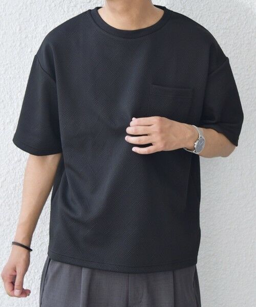 SHIPS / シップス Tシャツ | SHIPS any: 〈洗濯機可能〉フクレ ジャカード リラックス ポケット Tシャツ◇(ブラック)