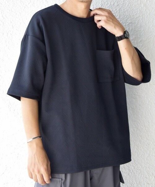 SHIPS / シップス Tシャツ | SHIPS any: 〈洗濯機可能〉フクレ ジャカード リラックス ポケット Tシャツ◇(ネイビー)