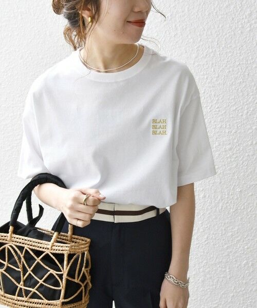 SHIPS / シップス Tシャツ | 【WEB限定】SHIPS any: BLAH BLAH BLAH.ワンポイント 刺繍 ルーズ Tシャツ(ユニセックス)◇(ホワイト)