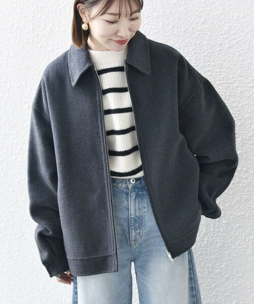 SHIPS / シップス ブルゾン | SHIPS any: リバー メルトン オーバーサイズ ジップ ブルゾン◇(ダークグレー)