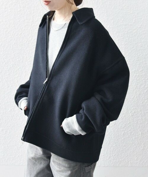 SHIPS / シップス ブルゾン | SHIPS any: リバー メルトン オーバーサイズ ジップ ブルゾン◇(ブラック)