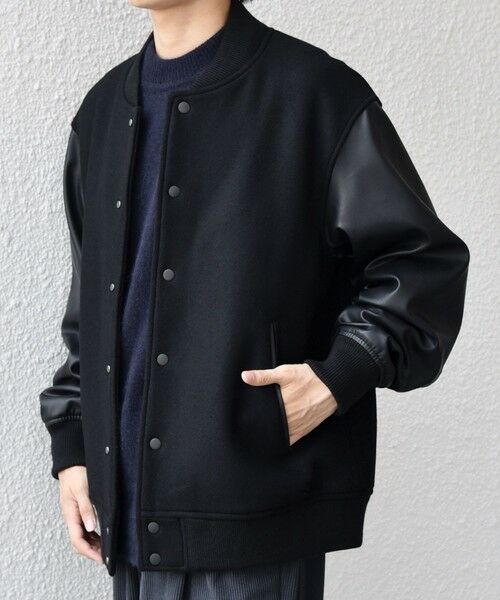 SHIPS / シップス その他アウター | SHIPS any: PURE WOOL MELTON スタジアム ブルゾン (スタジャン)◇(ブラック)