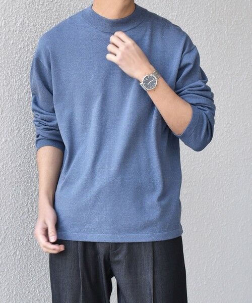 SHIPS / シップス Tシャツ | SHIPS any:〈手洗い可能〉ハイゲージ ニット モックネック Tシャツ◇(ブルー)