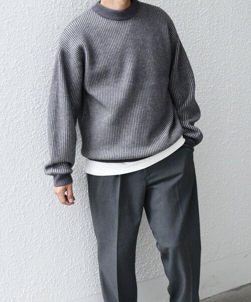 SHIPS / シップス ニット・セーター | SHIPS any:〈手洗い可能〉畦編み ストライプ クルーネック ニット◇(チャコールグレー)