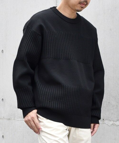 SHIPS / シップス その他トップス | SHIPS any: 〈手洗い可能〉ワッフル コンビ デザイン クルーネック ニット◇(ブラック)