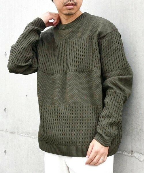 SHIPS / シップス その他トップス | SHIPS any: 〈手洗い可能〉ワッフル コンビ デザイン クルーネック ニット◇(オリーブ)