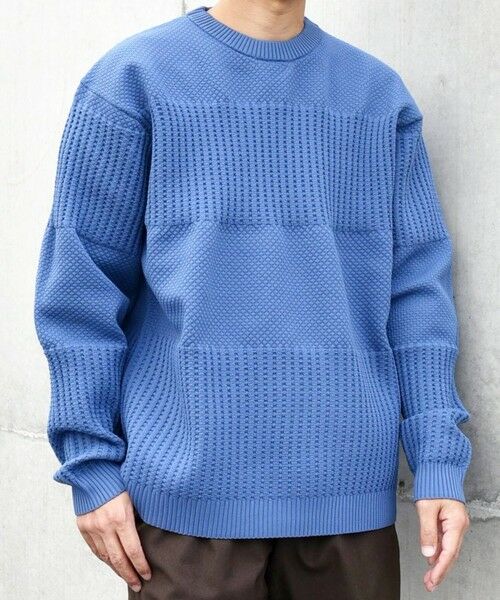 SHIPS / シップス その他トップス | SHIPS any: 〈手洗い可能〉ワッフル コンビ デザイン クルーネック ニット◇(ブルー)