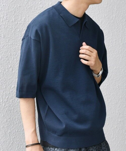 SHIPS / シップス ポロシャツ | SHIPS any:〈手洗い可能〉リネンミックス ハイゲージ ニット スキッパー ポロシャツ◇(ダークブルー)