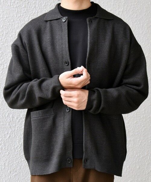 SHIPS / シップス カーディガン・ボレロ | SHIPS any:〈手洗い可能〉ハイゲージ ミラノリブ ブラッシュド ニット ポロ カーディガン◇(ダークグレー)