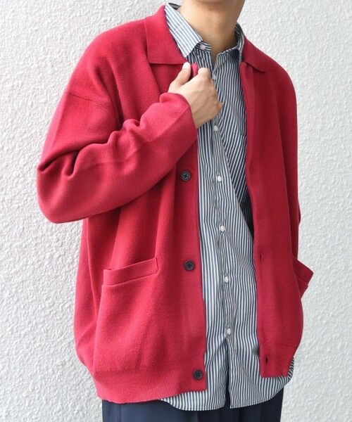 SHIPS / シップス カーディガン・ボレロ | SHIPS any:〈手洗い可能〉ハイゲージ ミラノリブ ブラッシュド ニット ポロ カーディガン◇(レッド)