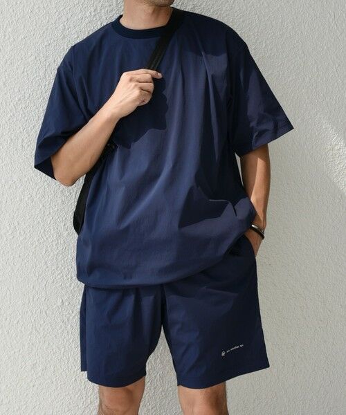 SHIPS / シップス Tシャツ | 【WEB限定】SHIPS any:〈洗濯機可能〉ワッシャーナイロン スピンドル Tシャツ+イージーショーツ セットアップ◇(ネイビー)