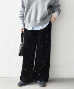 SHIPS / シップス その他パンツ | 《予約》SHIPS any:〈手洗い可能〉ポリエステル ベロア 刺繍 ストレート ワイド パンツ