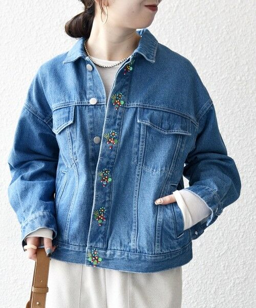 SHIPS / シップス Gジャン・デニムジャケット | bon_meur:〈洗濯機可能〉ビジュー ルーズ デニム ジャケット（ブルー）