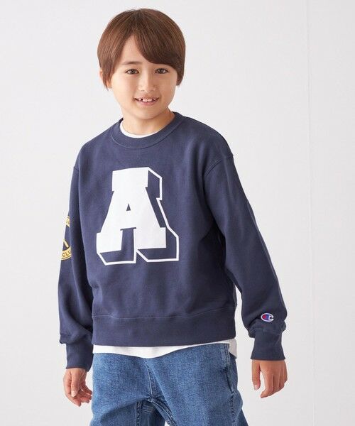 SHIPS / シップス スウェット | 【SHIPS any別注】 Champion: テニスクラブ クルーネック スウェット 〈KIDS〉◇(ネイビー)