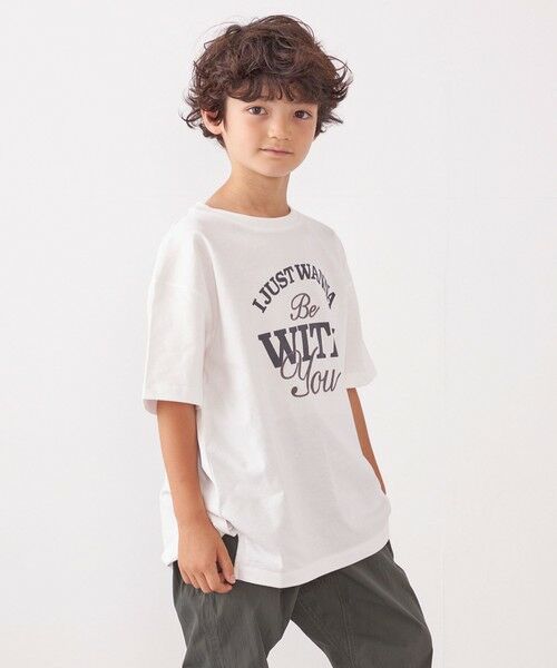 SHIPS / シップス Tシャツ | SHIPS any: プリント × 刺繍 ロゴ Tシャツ<KIDS>(ホワイト)