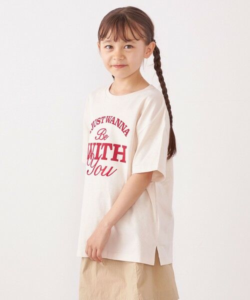 SHIPS / シップス Tシャツ | SHIPS any: プリント × 刺繍 ロゴ Tシャツ<KIDS>(ベージュ)