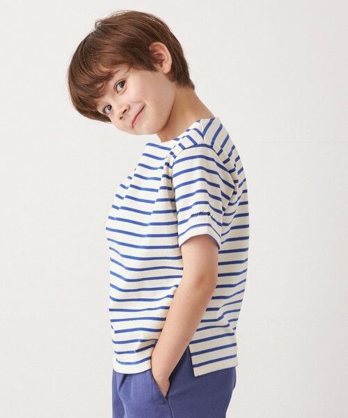 SHIPS / シップス Tシャツ | SHIPS any: マリンボーダー ボートネック Tシャツ<KIDS>(ライトブルー)