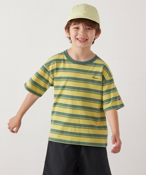 SHIPS / シップス Tシャツ | FRUIT OF THE LOOM: 刺繍 ロゴ カラー ボーダー Tシャツ<KIDS>(イエロー)