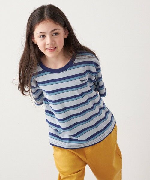 SHIPS / シップス Tシャツ | FRUIT OF THE LOOM: 刺繍 ロゴ カラー ボーダー Tシャツ<KIDS>(ライトブルー)