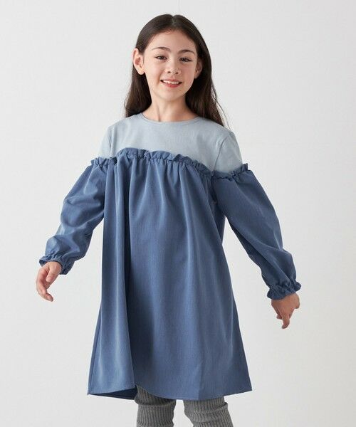 SHIPS / シップス ロング・マキシ丈ワンピース | SHIPS any:〈洗濯機可能〉ボーダー/ソリッド 切り替え ワンピース<KIDS>(ブルー)