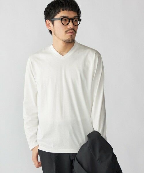 SHIPS / シップス Tシャツ | 【WEB限定】SHIPS:〈手洗い可能/抗菌/防臭〉シルケット ビズ Vネック ロングスリーブ（ホワイト）