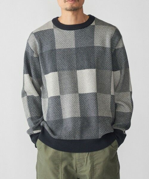 SHIPS / シップス ニット・セーター | SHIPS: 〈洗濯機可能〉チェック コットンカシミヤ クルーネック（グレー）